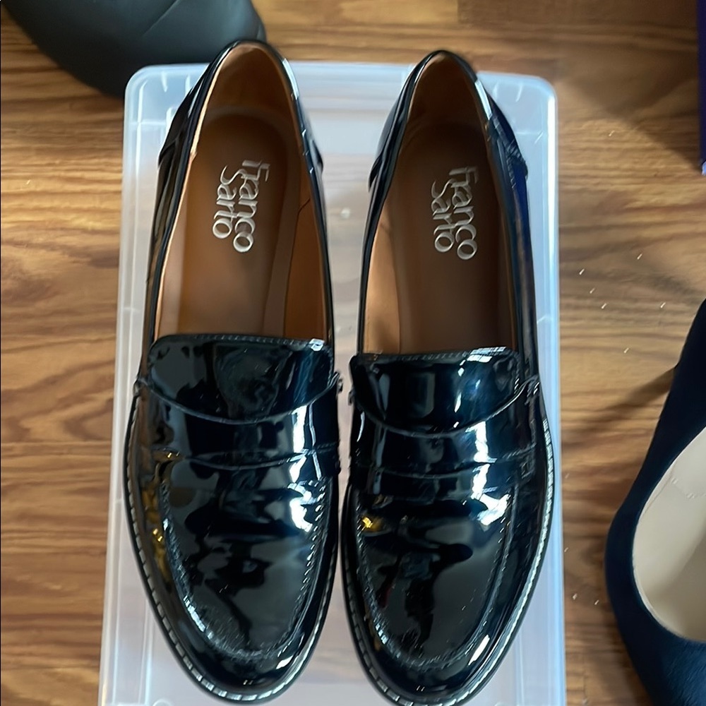 Franco Sarto Black Patent Loafers